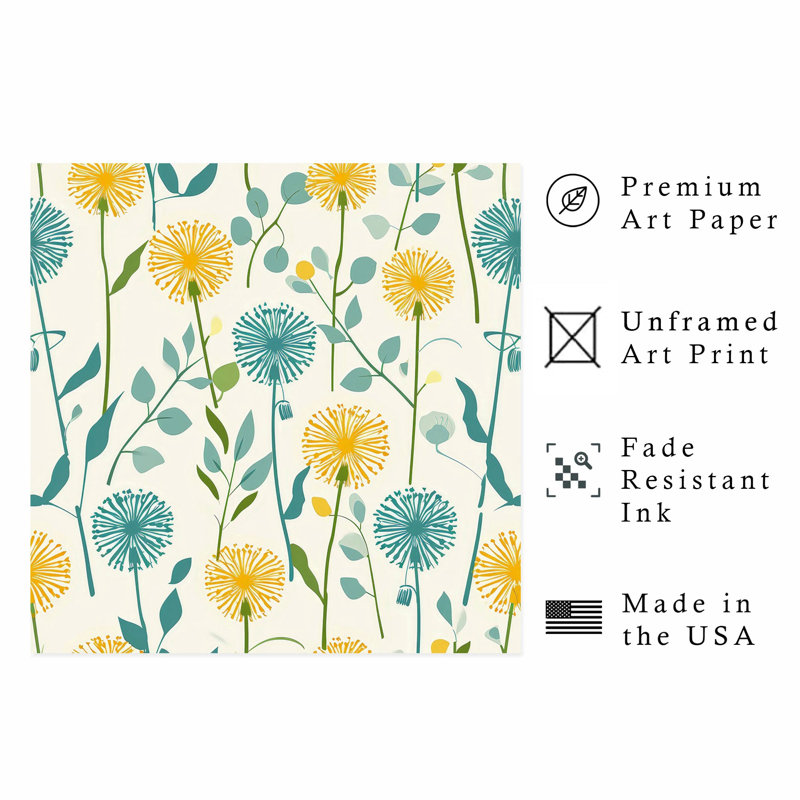 «Botanical Spring Dandelions», impression d'art moderne sans cadre, H 14 po x l 14 po
