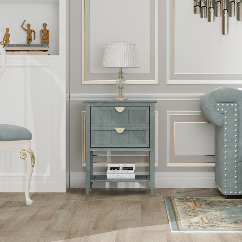 2 Drawer Side Table, Light Gray