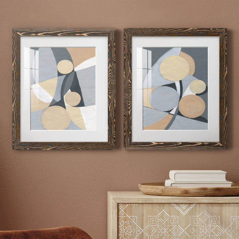 Millenium I - ensemble de 2 peintures, H 24 po x l 36 po x P 1,5 po, Papier, cadre noyer