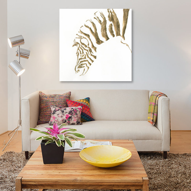 « gilded zèbre », impression sur toile, H 12 po x l 12 po x P 0,75 po, Pas de tapis, Toile tendue