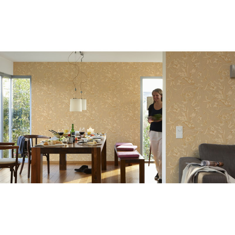 Tessuto 10.05m x 53cm Wallpaper, Beige, orange and yellow