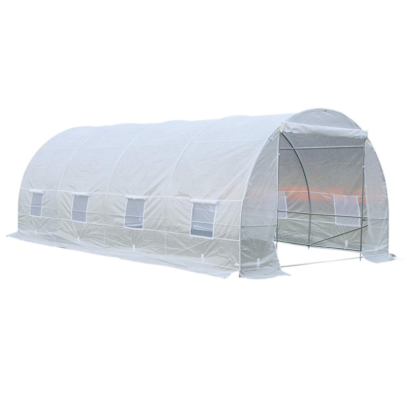 Large White Galvanized Steel Frame Greenhouse with Polyethylene Panels