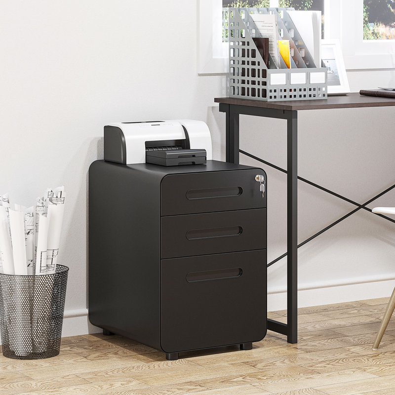 Lynnae 15.4'' Wide 3 -Drawer Mobile Steel File Cabinet, Black