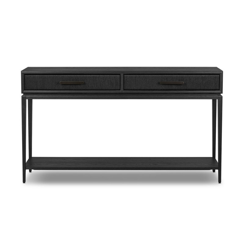 Rosenell Console Table-Natural Oak Veneer, Black Oak Veneer