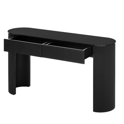 Black Modern Entryway Table With Fluted Drawers And Oval Top, 2 For Keeping Daily Essentials Small Stuff, Stable Curved Legs Design, Documents Decor, Suitable Living Area
