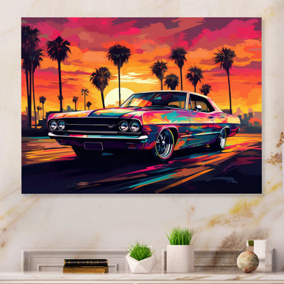 Rose et noir Muscle Car Melody - Art mural en métal tout-terrain