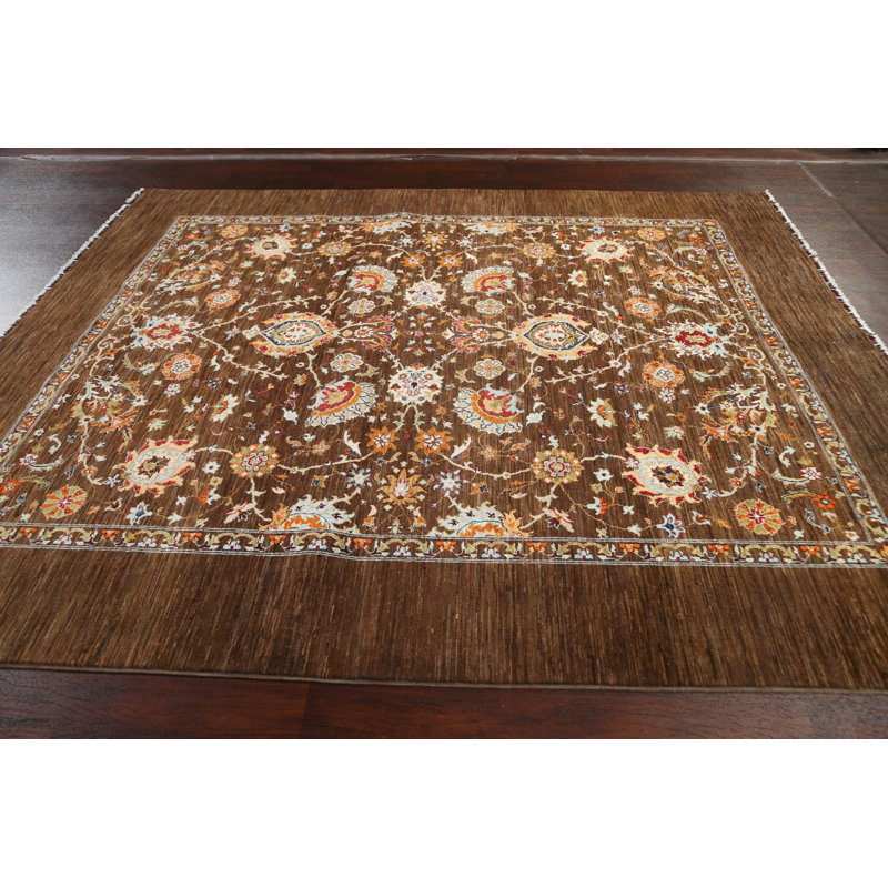 Tapis oriental 100% floral à teinture végétale Ziegler noué à la main 8 x 10