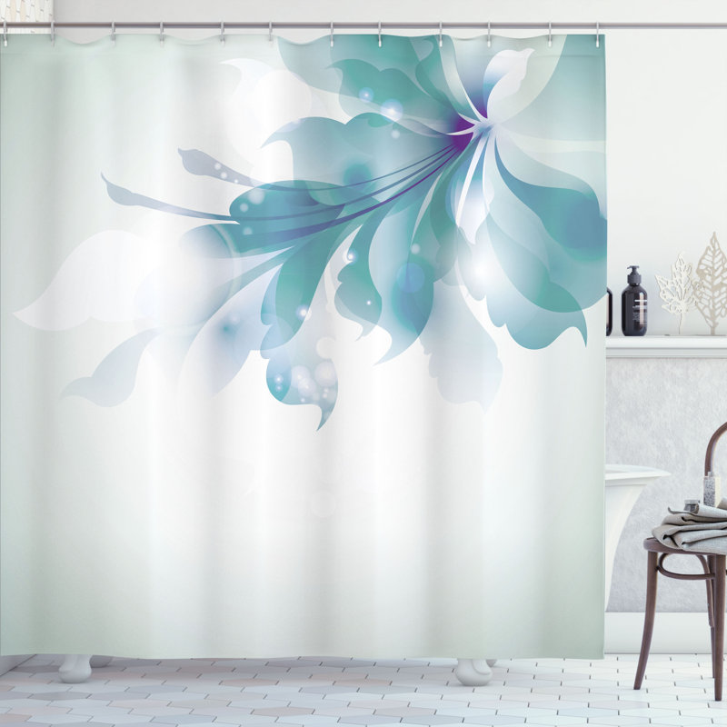  Rideau de douche simple bleu à fleurs ombrées, H 69 po x l 70 po, Vert amande