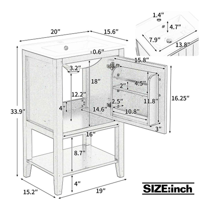 Ensemble de meuble-lavabo simple 20 po Mirutil, Blanc