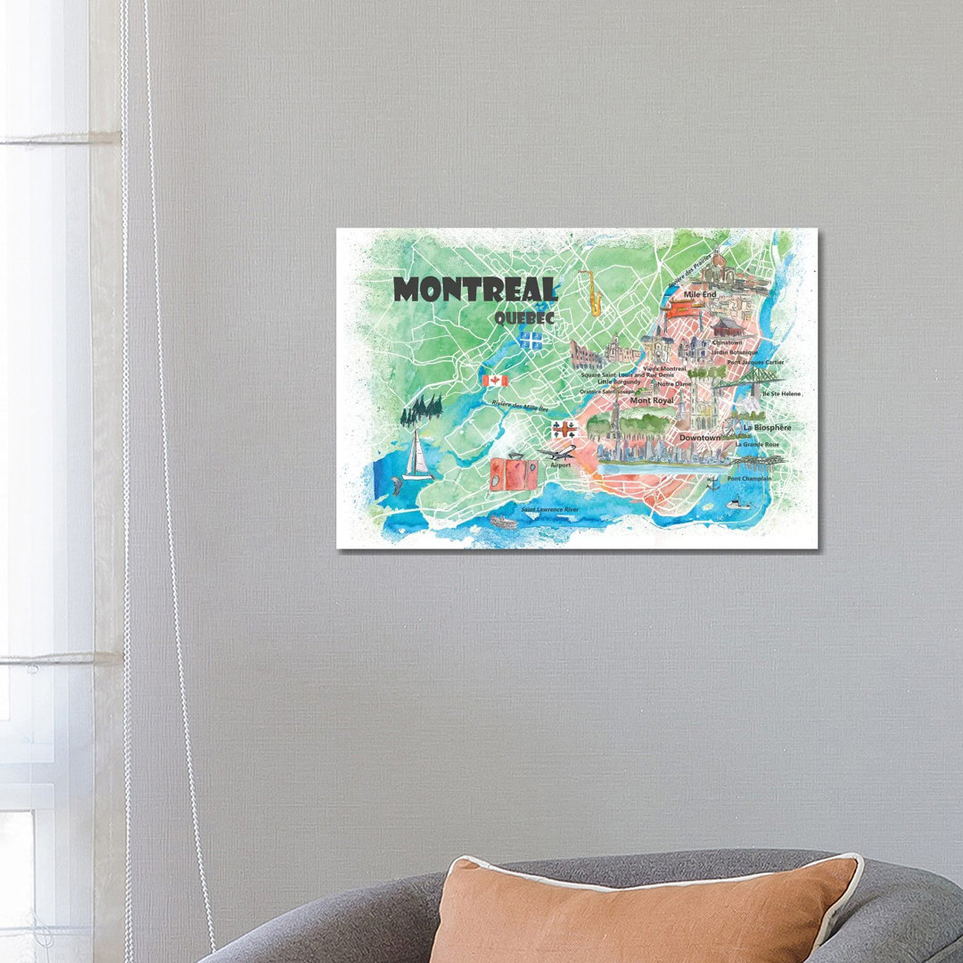 Montreal Quebec Canada Illustrated Map by Markus & Martina Bleichner - Painting on Canvas