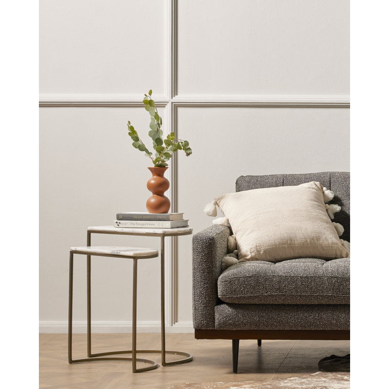 Polished White Marble and Brass Nesting C Tables