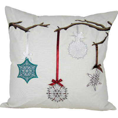 Limb Embroidered Feather Reversible Throw Pillow
