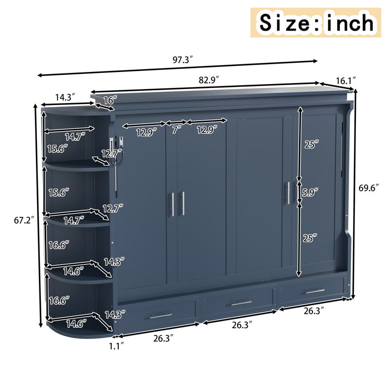 Lit escamotable escamotable, lit plateforme escamotable avec tablette, placards latéraux et tiroirs, lit-armoire pliable, lit caché multifonctionnel, lit-armoire convertible pour chambre d'amis, appartement ou bureau à domicile