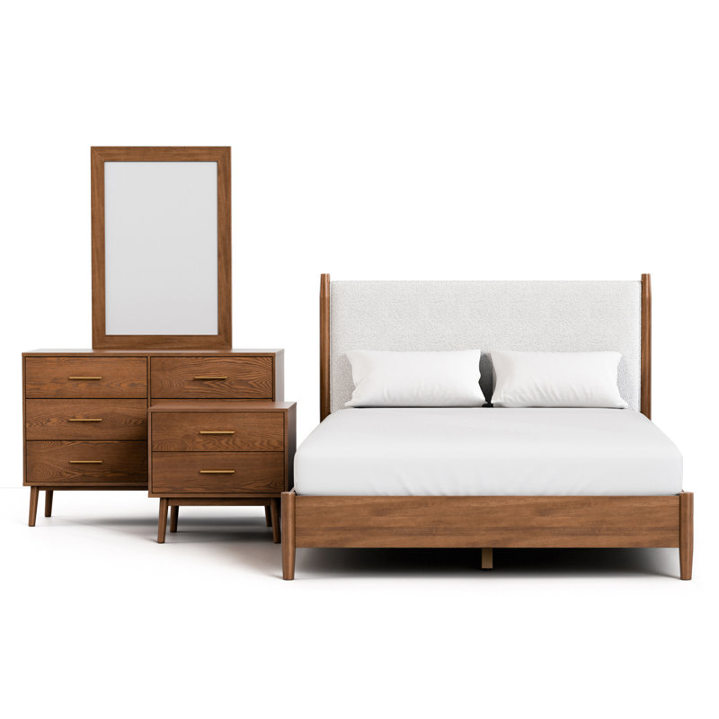 Nevio Cottingham Bedroom Set, Grand lit, Ensemble de 4 pièces : lit, table de chevet, comm