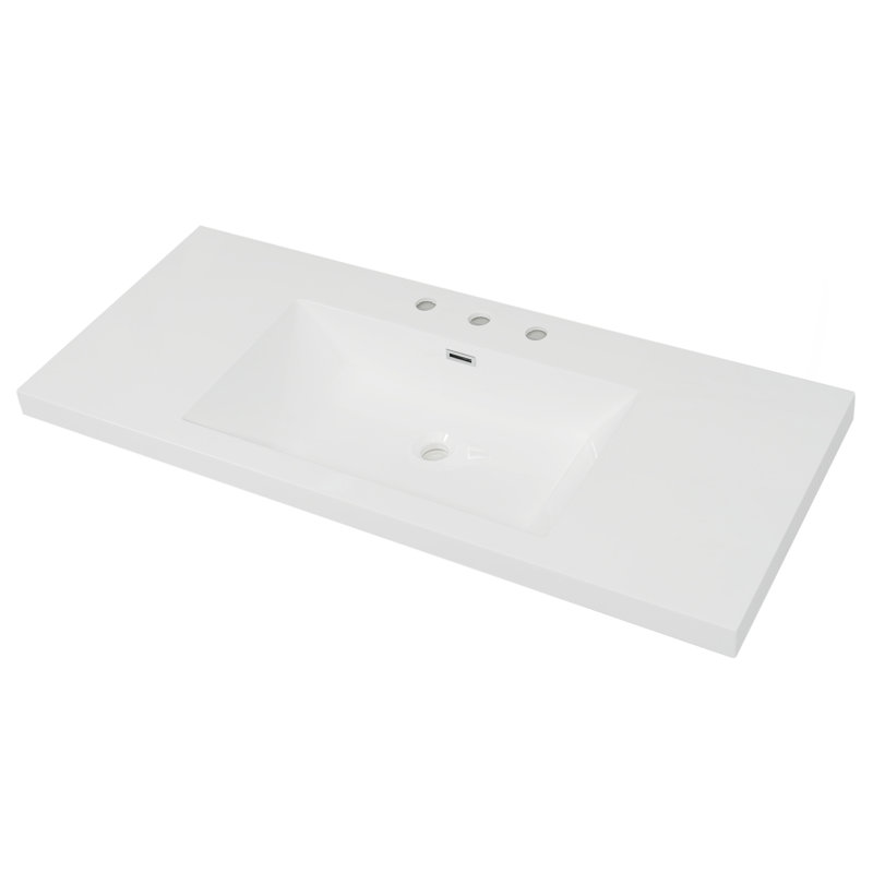 Lavabo en résine 48 po pour meuble-lavabo, lavabo de salle de bain avec 3 trous de robinet, comptoir de meuble-lavabo seulement, blanc éclatant