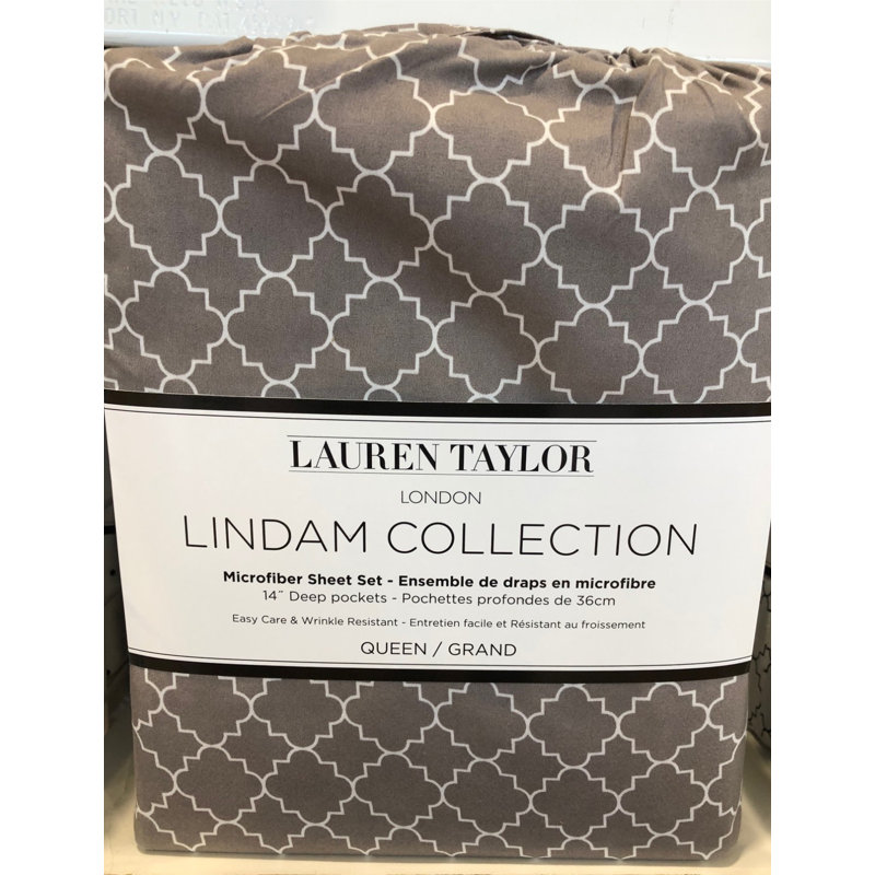 Microfiber Geometric Sheet Set, Gray, Queen Sheet Set with Fitted Sheet and 2 Pillowcase