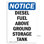 Diesel Fuel Above Ground Storage Tank Plastic Sign 10" X 7"