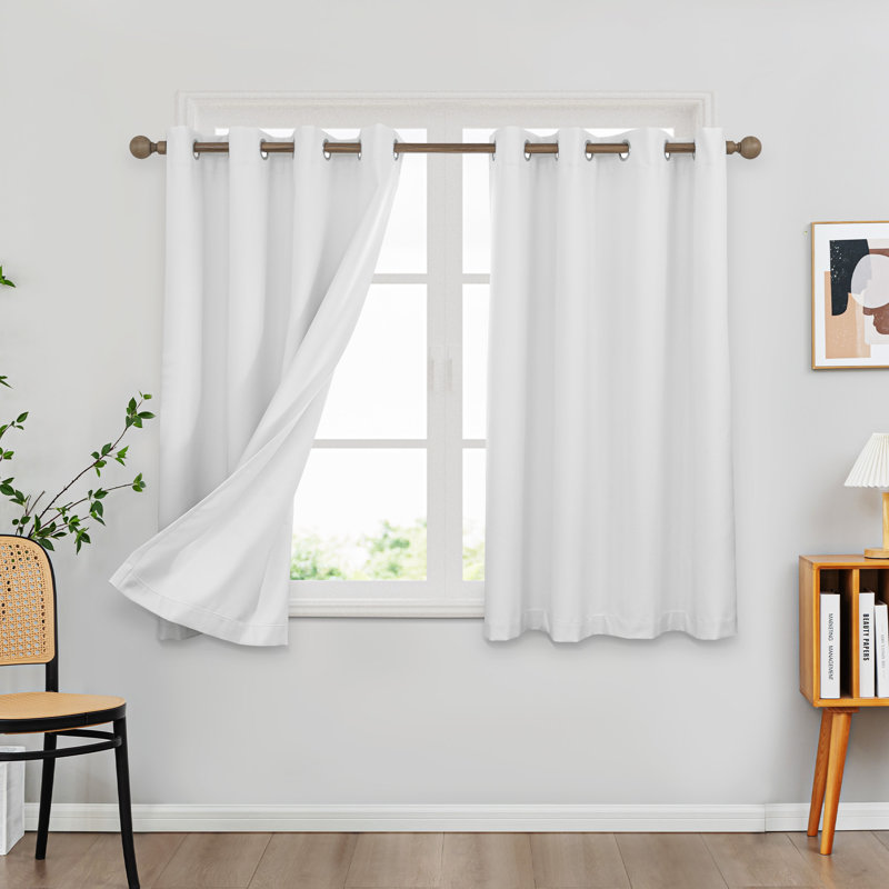100% Blackout Thermal Insulated Polyester Curtain Pair, White, 52" W x 54" L