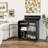 Sideboard Buffet Cabinet, Modern Black Steel Frame with Tempered Glass Doors, Flip Top &amp; Shelves | Steel | Tempered Glass