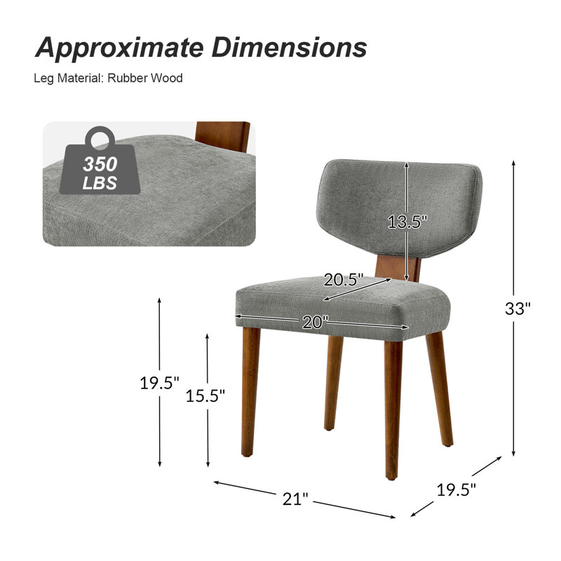 Chaise de salle à manger ergonomique moderne Mid-Century de 21 po avec pieds en bois massif Keim , Gris, 6