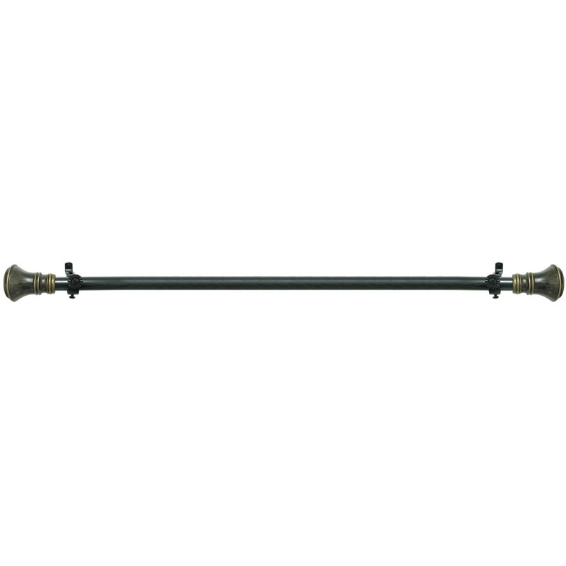 Tringle à rideaux décorative simple pour fenêtre de 0,75 pouce de diamètre Woven Trends | Tringle à draperie réglable avec fleurons - Tringle à rideaux simple réglable 48 "- 86" bronze noir andoisé