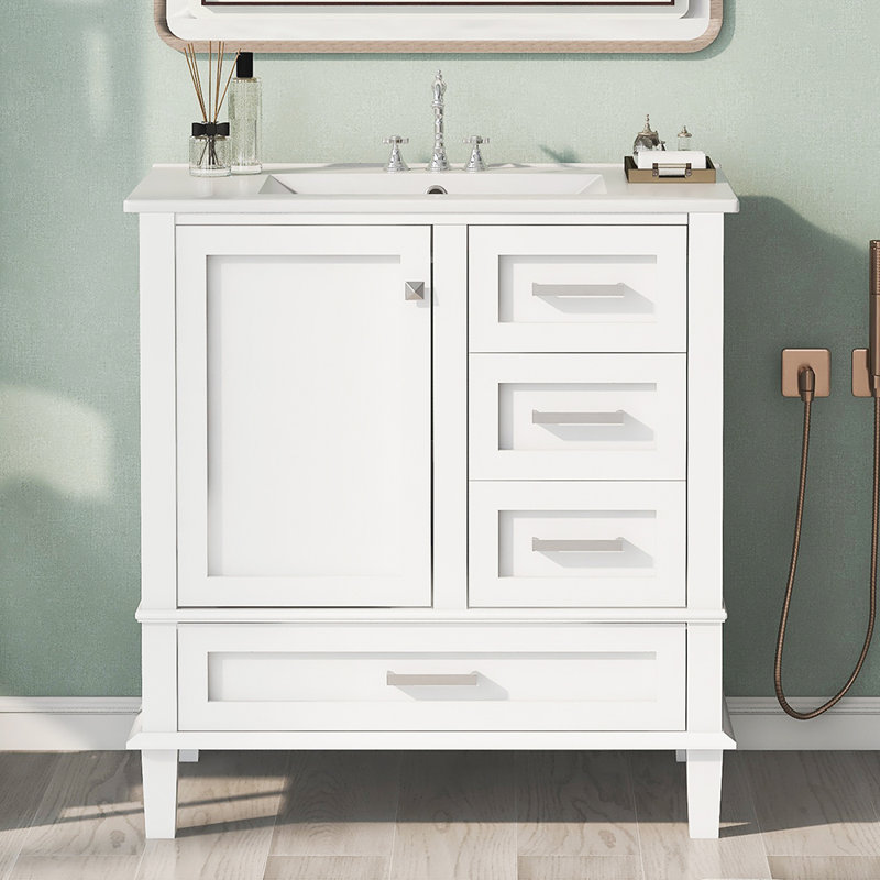 Ensemble de meuble-lavabo simple 30,01 po Gabja, Blanc / argent