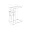 Table d'appoint contemporaine en forme de C avec rangement pour magazines, idéale pour le salon et la chambre à coucher, aspect cuir blanc et structure en métal