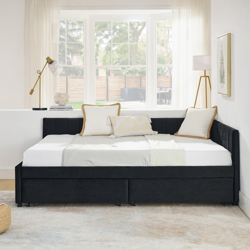 Upholstered Daybed With 2 Drawers And Comfortable Backrest