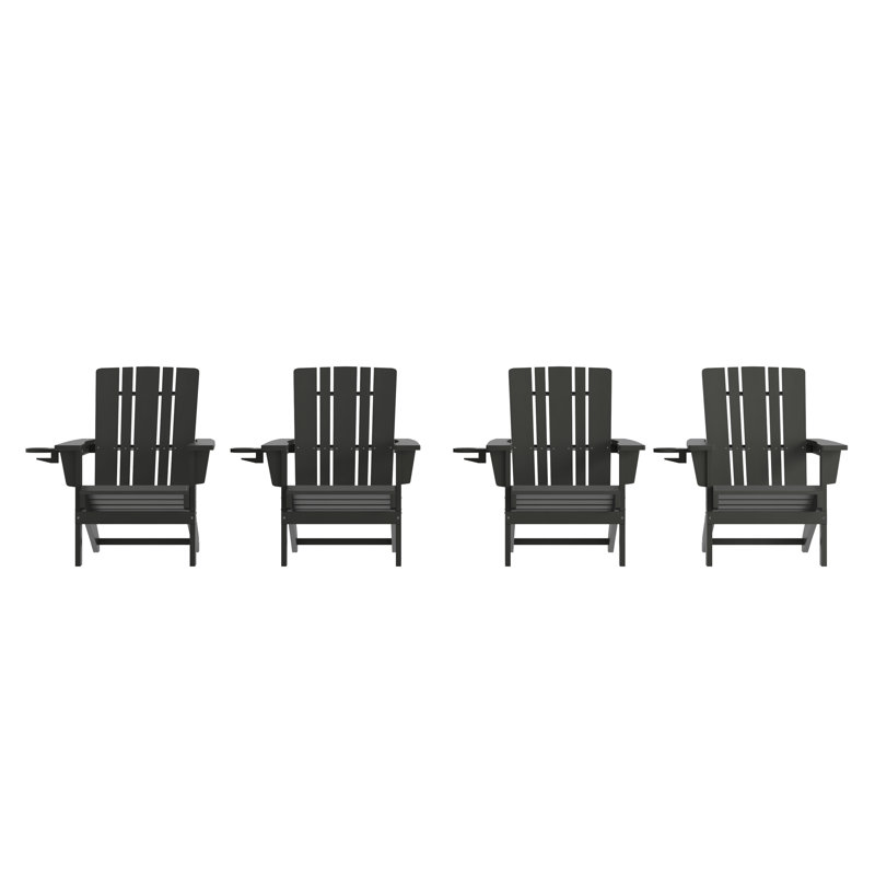 Beorn Commercial Grade All-Weather Adirondack Chairs with Swiveling Cupholder, Black