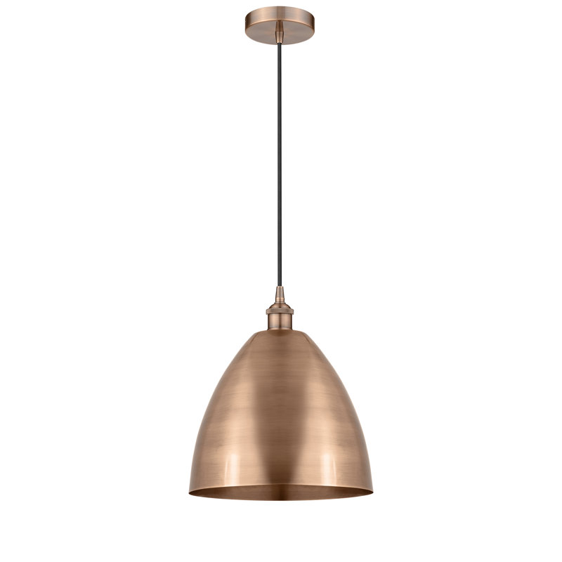 Luminaire suspendu conique à 1 lumière, Cuivre antique, Noir mat, H 14,75 po x l 12 po x P 12 po