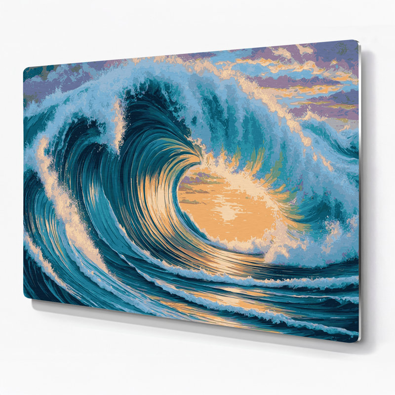 Hawaiian Rolling Waves, art mural en métal bleu, H 11 po x l 14 po