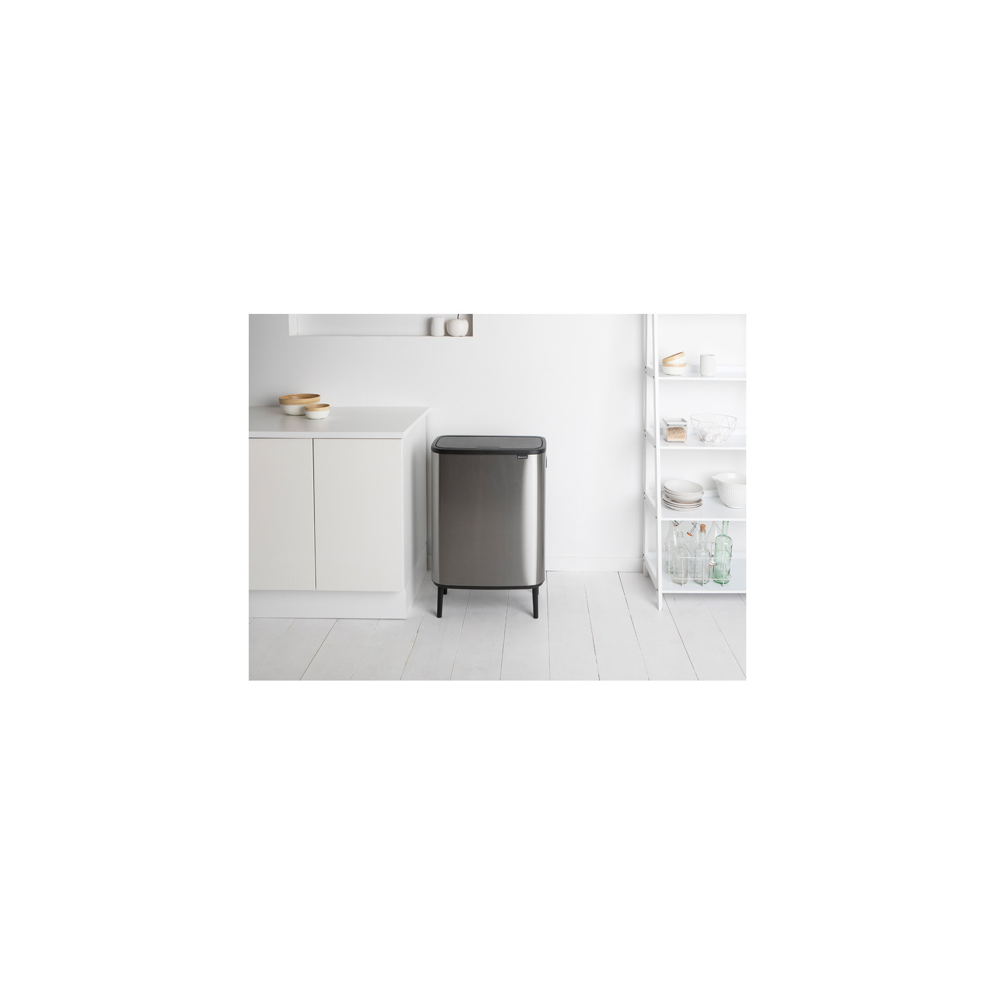 Brabantia Bo Hi Touch Top Trash Can, 16 Gallon, Matte Steel Fingerprint Proof