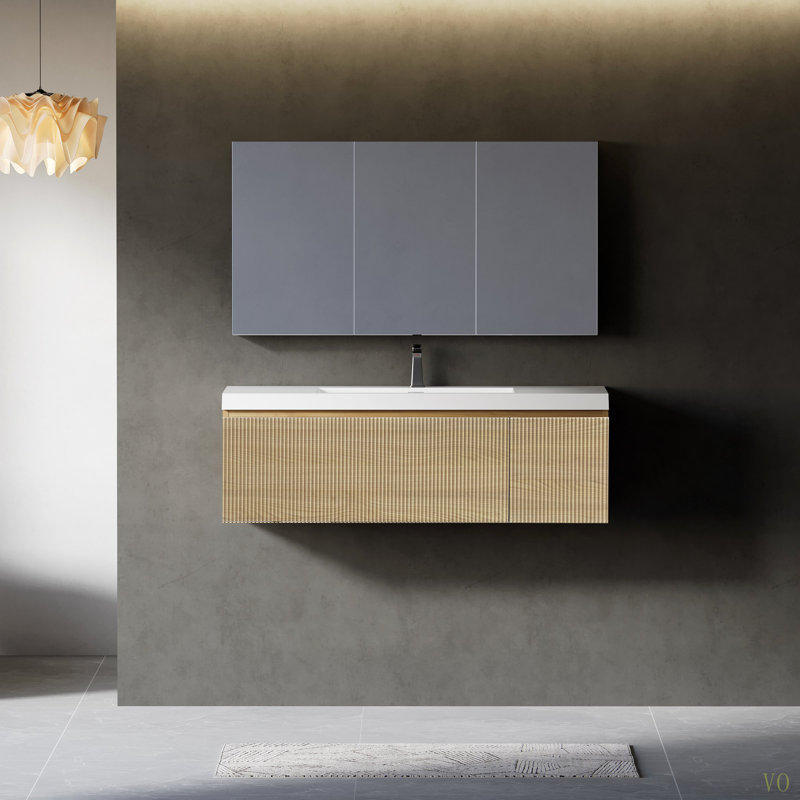 Meuble-lavabo de salle de bain 48 po, Chêne, Blanc