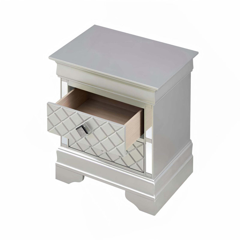 Table de chevet 2 tiroirs avec poignée en forme de diamant de style transitionnel, Champagne