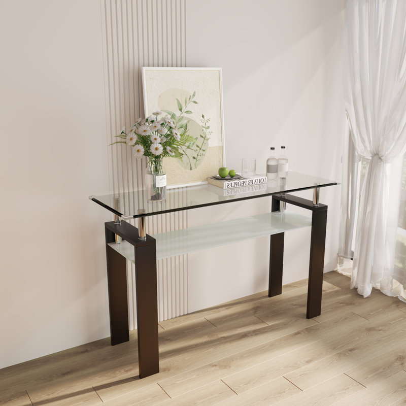 Mildura 47.2'' Glass Top Console Table, Black
