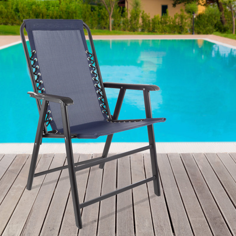 Folding Camping Chairs ' Set of 2 Lawn Chairs with PVC-coated polyester Fabric and Bungee Suspension, Navy