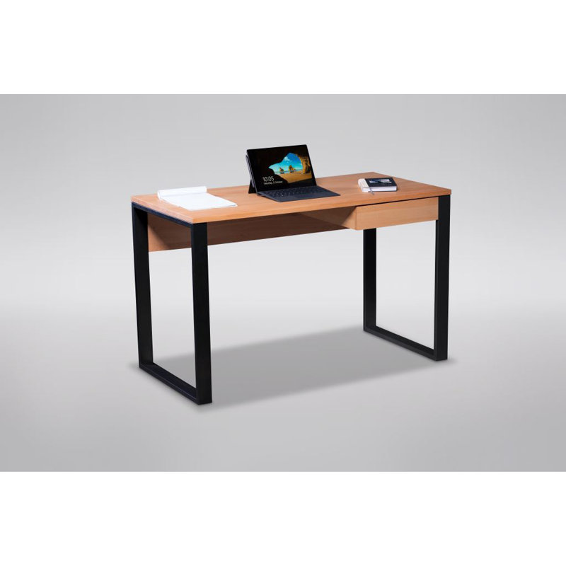 Moors Solid Wood Top Metal Base Writing Desk, Light Brown