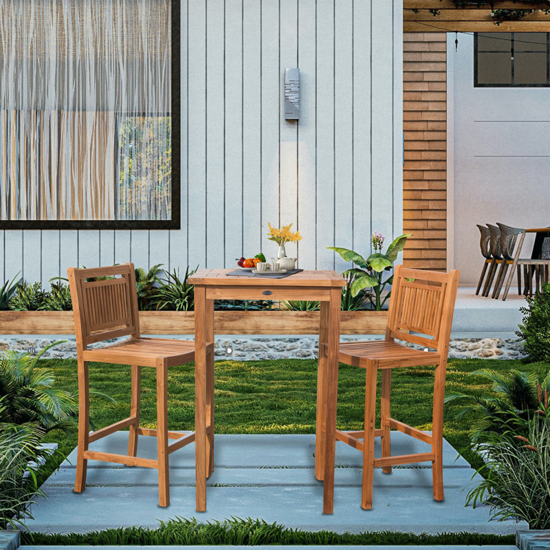 2 - Person Teak Wood Patio Dining Set with Square Table
