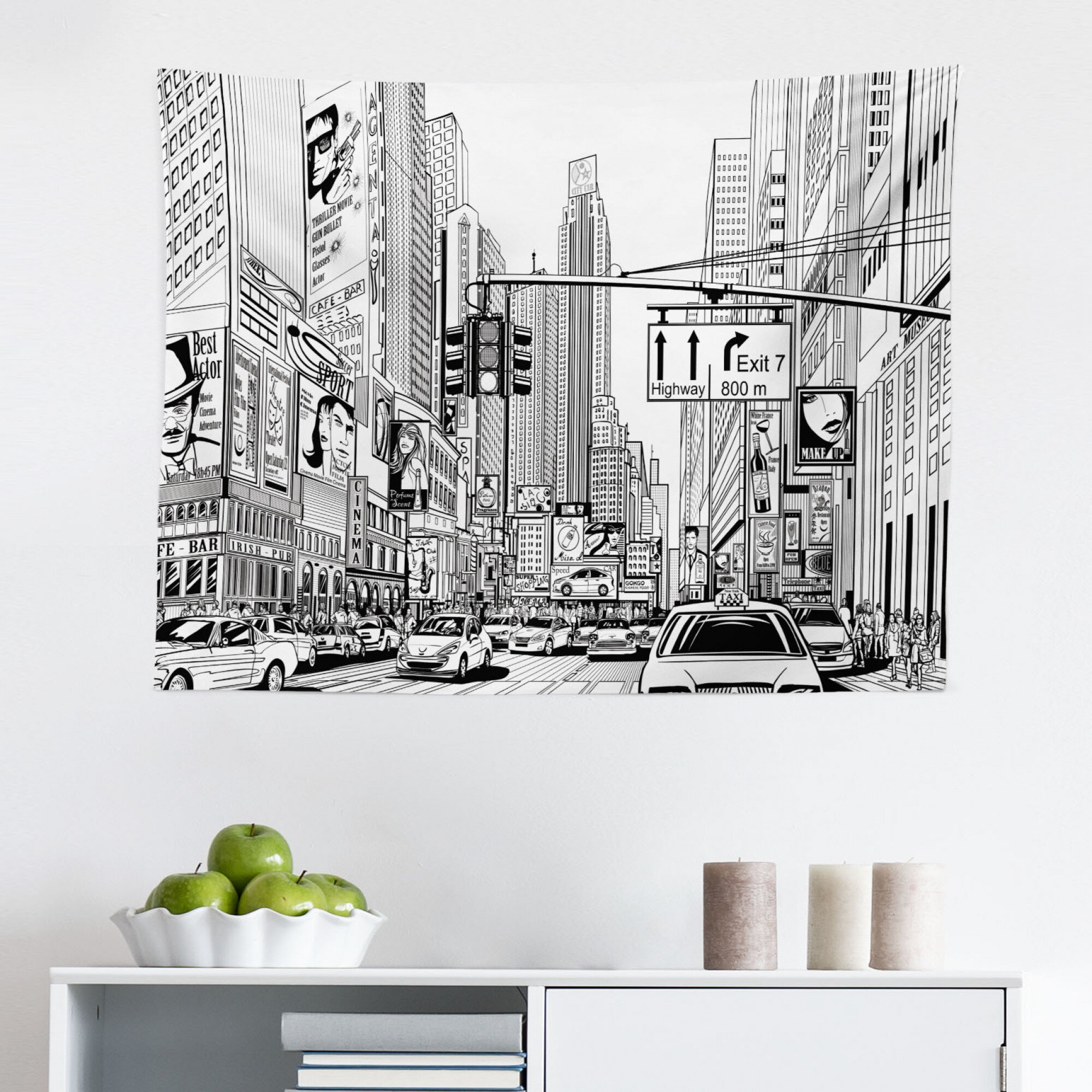 REFRED Draw Las Vegas Skyline Big City Architecture Vintage Engraved Wall  Art Hanging Tapestry Home Decor for Living Room Bedroom Dorm 60x80 inch 