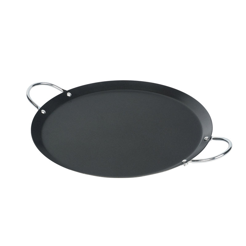 Ensemble de 10 plaques chauffantes antiadhésives rondes en acier au carbone avec poignées en métal Comal, 14.6"