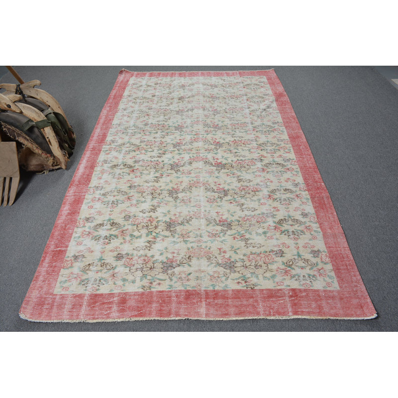 Tapis turcs, tapis rouge Oushak, grands tapis 5,2 x 8,5 pi, tapis géométriques, tapis en laine, tapis rétro