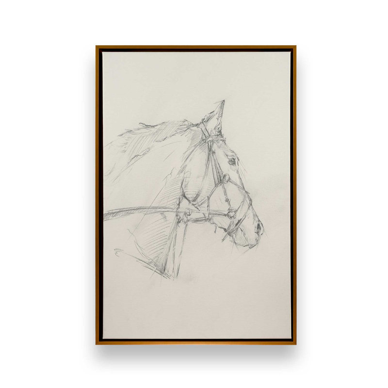 «Bridled Horse Courir croquis I» par Ethan Harper, reproduction d'art, H 24 po x l 18 po, Doré