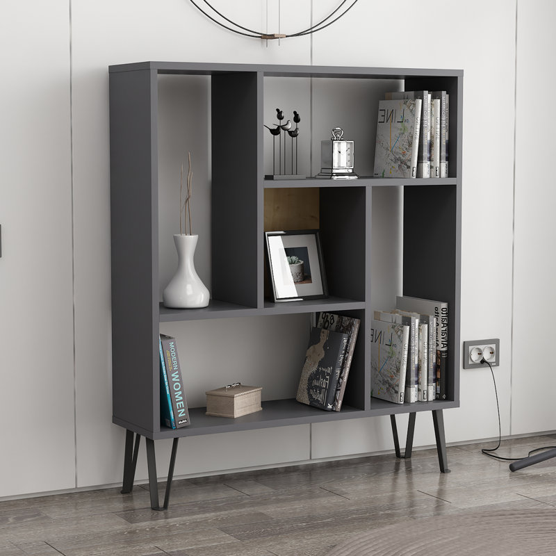 Arven 107cm H x 90cm W Standard Bookcase, Anthracite/Oak