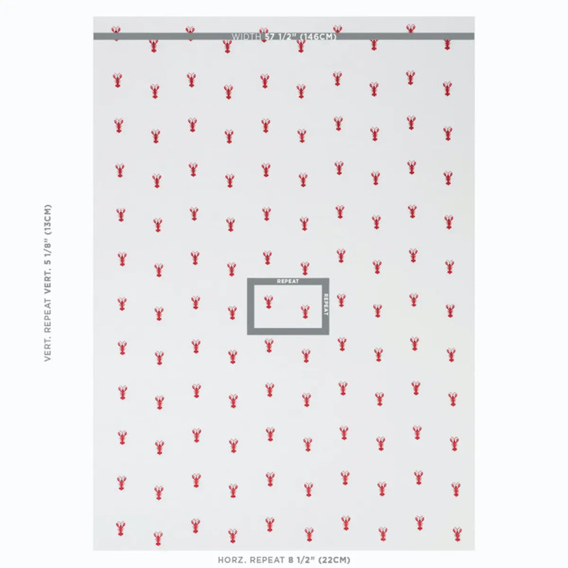 Lobster Embroidery Fabric, White/ Red