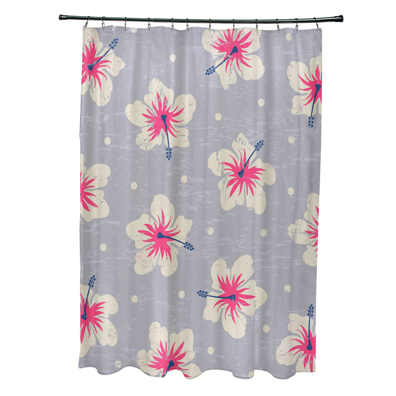 Rideau de douche floral simple en polyester Hibiscus Blooms, Gris