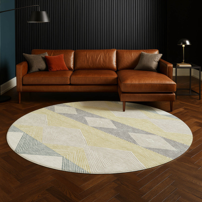 Machine Washable Indoor/Outdoor Chantille ACN2545 Geometric Rug, Round 8', Ivory