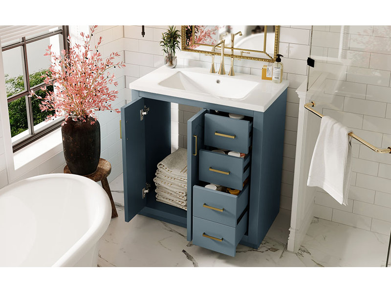 Meuble-lavabo moderne 30 po avec lavabo en céramique Aspen, 30, Bleu