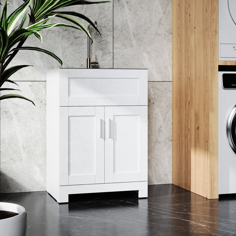 Armoire à lessive blanche 24 po - Robinet et robinet en acier inoxydable à fixation robuste sans effort