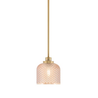 Mini-luminaire suspendu Waynesfield en laiton vieilli avec verre texturé ambre de 6 po