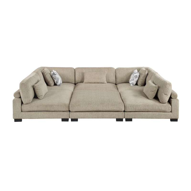 Canapé modulaire 6 pièces avec repose-pieds Hanna, Microfibre/microsuède brun